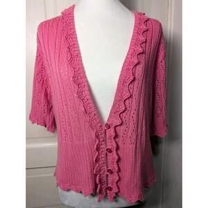 Vintage N-GUAGE Pink Ruffled Knit Cardigan Dainty Y2K Elegant XL(766)